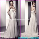 A-line Bridal Dress Strapless White Silk Chiffon Lace Jeweled Wedding Dress Sz6 8 10 12 14 16+