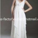 A-line Bridal Dress Sleeveless V-neck White Chiffon Maternity Wedding Dress Sz6 8 10 12 14 16+