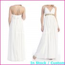 A-line Bridal Dress 2 Straps White Ivory Gold SASH Chiffon Empire Wedding Dress Sz6 8 10 12 14 16+