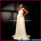 A-line Bridal Dress Cap Sleeves Beaded White Ivory Chiffon Empire Wedding Dress Sz6 8 10 12 14 16+