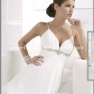 A-line Bridal Dress Spaghetti Straps White Ivory Chiffon Empire Wedding Dress Sz6 8 10 12 14 16+