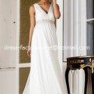 A-line Bridal Dress V-neck White Ivory Chiffon Empire Wedding Dress Sz 4 6 8 10 12 14 16+