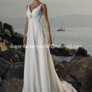 A-line Bridal Dress V-neck Beaded White Ivory Chiffon Empire Wedding Dress Sz 4 6 8 10 12 14 16+