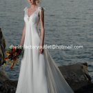 A-line Beach Bridal Dress Deep V-neck White Chiffon Wedding Dress Sz 4 6 8 10 12 14 16+