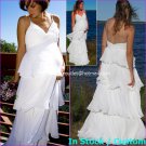 A-line Beach Bridal Dress Thin Straps Tiered White Chiffon Wedding Dress Sz 4 6 8 10 12 14 16+
