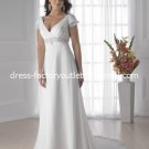 A-line Bridal Dress Layered Short Sleeves V-neck White Chiffon Wedding Dress Sz 4 6 8 10 12 14+