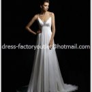A-line Sexy Bridal Dress Cross Back White Chiffon Empire Wedding Dress Sz 4 6 8 10 12 14+