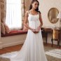 A-line Bridal Dress Cap Sleeves White Chiffon Beaded Empire Wedding Dress Sz 4 6 8 10 12 14+