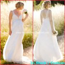 A-line Bridal Dress V-neck White Chiffon Lace Empire Maternity Wedding Dress Sz 4 6 8 10 12 14+