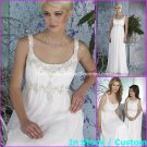 A-line Bridal Dress U-neck Sexy White Chiffon Embrpoidery Empire Wedding Dress Sz 4 6 8 10 12 14+