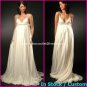 A-line Bridal Dress Sexy White Silk Chiffon Jeweled Empire Wedding Dress Sz 4 6 8 10 12 14+