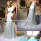 A-line Bridal Dress V-neck White Chiffon Jeweled Cross Back Wedding Dress Sz 4 6 8 10 12 14+