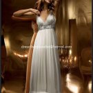 A-line Bridal Dress V-neck White Chiffon Silver Beads SASH Wedding Dress Sz 4 6 8 10 12 14+