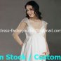 A-line Bridal Dress Cap Sleeves V-neck White Chiffon Empire Wedding Dress Sz 4 6 8 10 12 14+