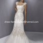 Alencon Lace Bridal Gown Cap Sleeves Ivory White Jeweled Mermaid Wedding Dress Sz 2 4 6 8 10+