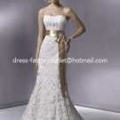 Alencon Lace Bridal Gown Strapless Ivory White Gold SASH Mermaid Wedding Dress Sz 2 4 6 8 10+