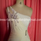 A-line Beach Bridal Dress One Shoulder Jeweled White Cream Chiffon Wedding Dress Sz 4 6 8 10 12 14+
