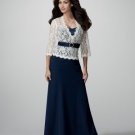 A-line Navy Blue Long  Sleeves Mother of the Bride Dress Custom Lace Chiffon Evening Prom Dress