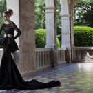Long Sleeves Lace Top Bridal Gown Prom Dress Black Chiffon Mermaid Wedding Dress Sz 2 4 6 8 10+