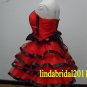 Strapless Short Bridesmaid Dress Red Black Wedding Prom Party Dress Sz 2 4 6 8 10+