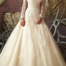A-line CHAMPAGNE Bridal Gown Long Lace Sleeves Wedding DresS Bridal Ball Gown Sz 2 4 6 8 10 12+