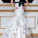 White Bridal Gown Strapless Organza Wedding Dress Black SASH Mermaid Bridal Gown Sz 2 4 6 8 10 12+