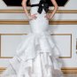 White Bridal Gown Strapless Organza Wedding Dress Black SASH Mermaid Bridal Gown Sz 2 4 6 8 10 12+