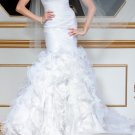 White Bridal Gown PLEATED Organza Wedding Dress Strapless Mermaid Bridal Gown Sz 2 4 6 8 10 12+