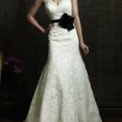White Lace Bridal Gown V-neck Wedding Dress Black SASH A-line Bridal Gown Sz 2 4 6 8 10 12+