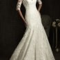 A-line White Lace Bridal Gown Long 3/4 Sleeves Wedding DresS Bridal Ball Gown Sz 2 4 6 8 10 12+