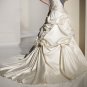 Ivory Satin Wedding Gown Strapless Wedding Dress Beaded Flowers Bridal Gown Sz2 4 6 8 10 12+