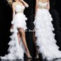 White Chiffon Hi-low Evening Dress Gold Tiered Prom Dress Short Bridal Dress Sz24 6 8 10+