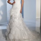 A-line White Organza Ball Gown Strapless Wedding Dress Ruffles Bridal Gown Sz4 6 8 10 12 14+Custom