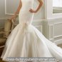 White Organza Ball Gown Strapless Wedding Dress Pleated Mermaid Bridal Gown Sz4 6 8 10 12 14+Custom