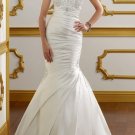 White Ivory Satin Ball Gown V-neck Wedding Dress Beaded Mermaid Bridal Gown Sz4 6 8 10 12 14+Custom