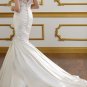 White Ivory Satin Ball Gown V-neck Wedding Dress Beaded Mermaid Bridal Gown Sz4 6 8 10 12 14+Custom