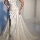 2-in-1 A-line Ivory Satin Lace Ball Gown One Shoulder Wedding Dress Bridal Gown Sz4 6 8 10 12 14+
