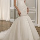 Ivory White Tulle Wedding Dress Strapless Jeweled Mermaid Bridal Gown Sz4 6 8 10 12 14+Custom