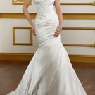 Ivory White Satin Wedding Dress Strapless Jeweled Mermaid Bridal Gown Sz4 6 8 10 12 14+Custom