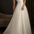 A-line Ivory Organza Lace Top Strapless Wedding Dress Satin Sash Bridal Gown Sz4 6 8 10 12 14+Custom