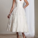 A-line White Lace Evening Gown Strapless Short Wedding Dress Tea Length Bridal Gown Sz4 6 8 10 12+