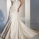 A-line Champagne Satin Lace Wedding Dress Strapless Sweethear Bridal Gown Sz4 6 8 10 12 14+Custom