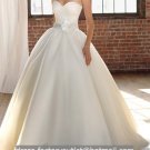 A-line White Organza Ball Gown Strapless Wedding Dress Jeweled Rose Sash Bridal Gown Sz4 6 8 10 12+