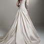 A-line Ivory SATIN Ball Gown One Shoulder Lace Sleeve Wedding Dress Bridal Gown Sz4 6 8 10 12 14+