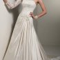 A-line Ivory SATIN Ball Gown One Shoulder Lace Sleeve Wedding Dress Bridal Gown Sz4 6 8 10 12 14+