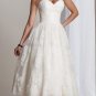 A-line White Lace Evening Gown Strapless Short Wedding Dress Tea Length Bridal Gown Sz4 6 8 10 12+