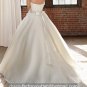 A-line White Organza Ball Gown Strapless Wedding Dress Jeweled Rose Sash Bridal Gown Sz4 6 8 10 12+