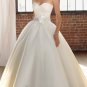 A-line White Organza Ball Gown Strapless Wedding Dress Jeweled Rose Sash Bridal Gown Sz4 6 8 10 12+