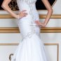 White Chiffon Wedding Dress Strapless Jeweled Mermaid Prom Dress Bridal Gown Sz4 6 8 10 12 14+Custom