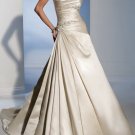 A-line Champagne Satin Ball Gown Strapless Wedding Dress Bridal Gown Sz4 6 8 10 12 14+